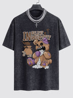 Violent Bear Slogan Print Washed Drop Shoulder Oversize T-Shirt
