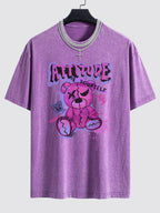 Slogan Violent Bear Print Washed Drop Shoulder Oversize T-Shirt