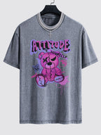 Slogan Violent Bear Print Washed Drop Shoulder Oversize T-Shirt