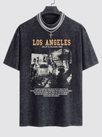 Los Angeles Illustration Print Washed Drop Shoulder Oversize T-Shirt