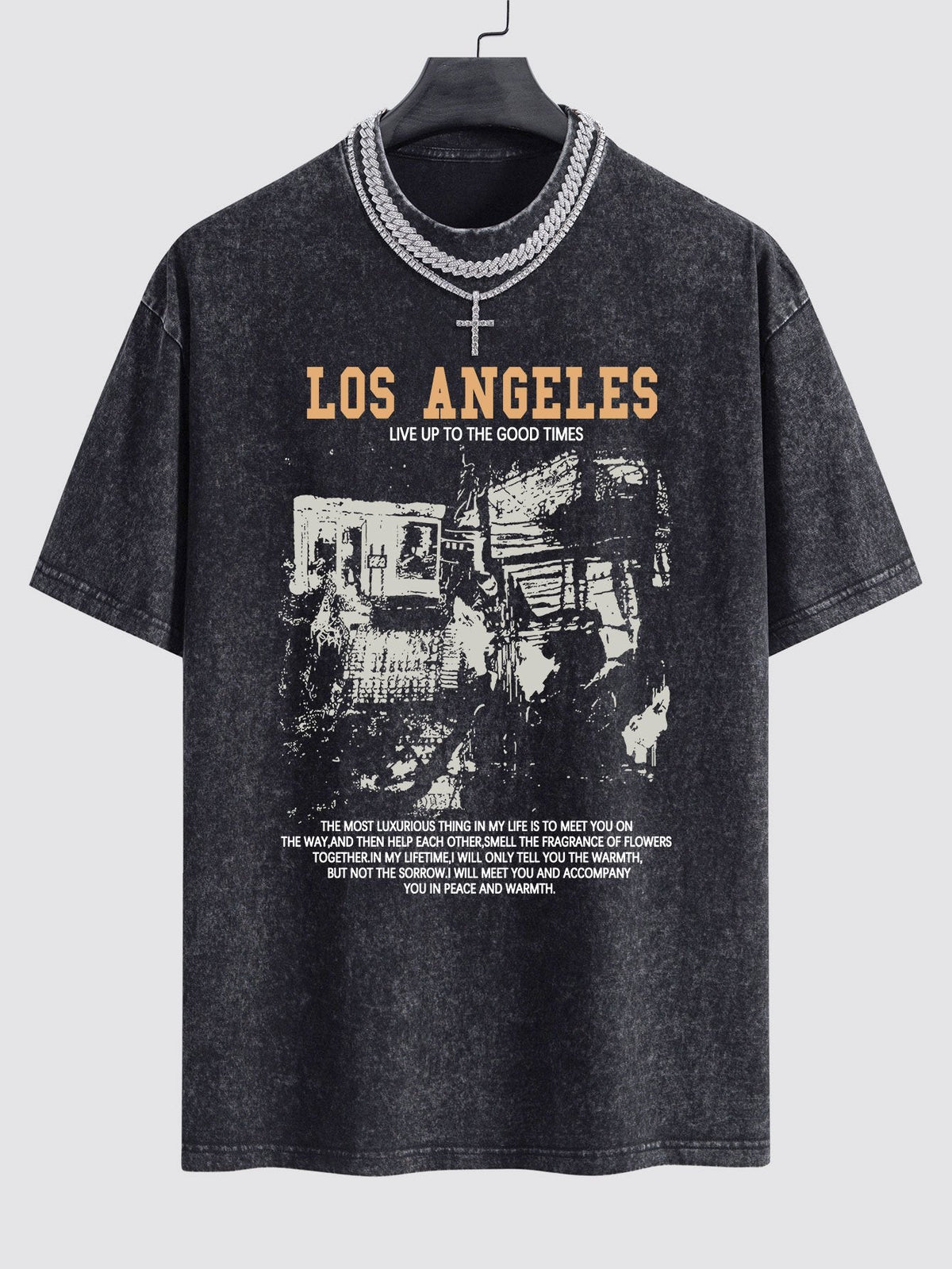 Los Angeles Illustration Print Washed Drop Shoulder Oversize T-Shirt