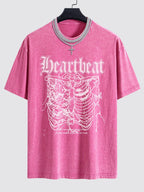 Slogan Skeleton Print Washed Drop Shoulder Oversize T-Shirt