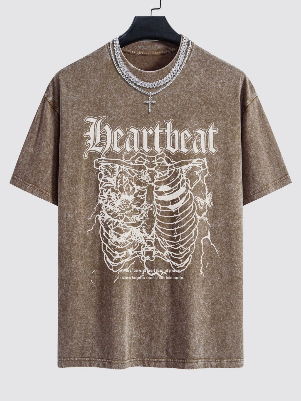 Slogan Skeleton Print Washed Drop Shoulder Oversize T-Shirt