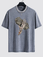 Skeleton Holding Cash Print Washed Drop Shoulder Oversize T-Shirt