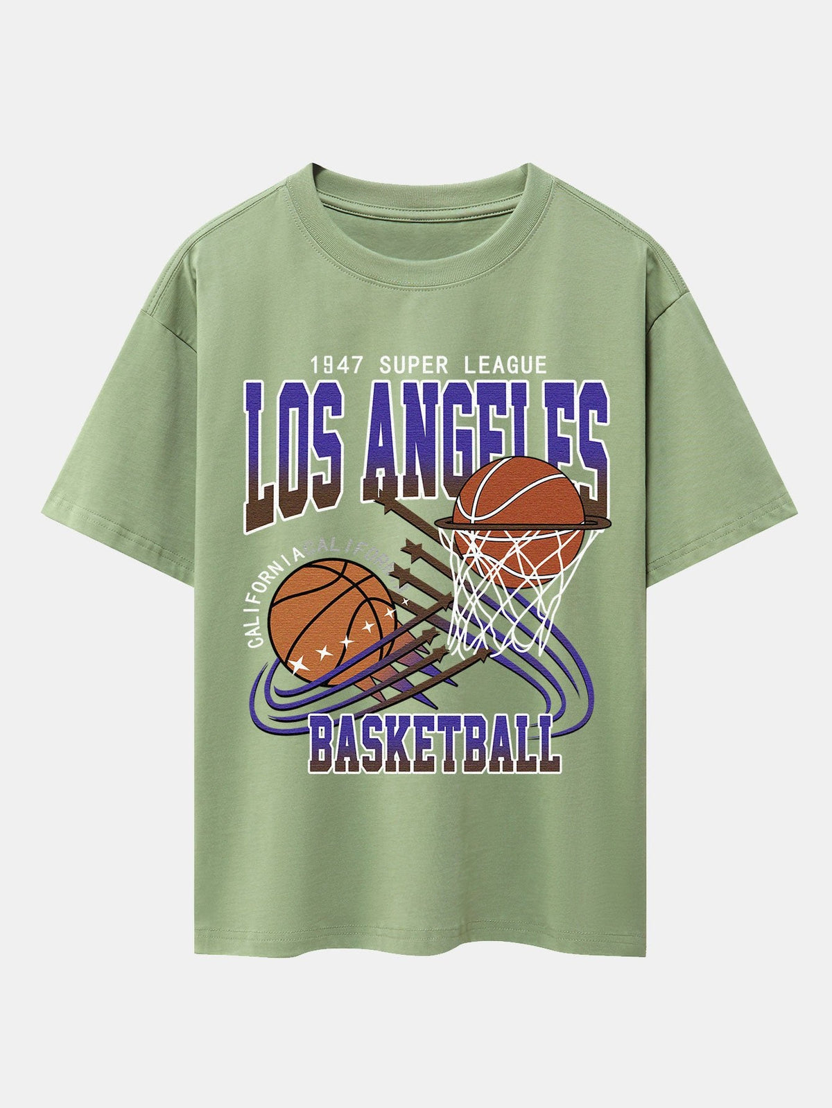 Los Angeles Basketball Print Drop Shoulder Oversize T-Shirt