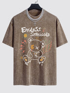 Graffiti Bear Print Washed Drop Shoulder Oversize T-Shirt