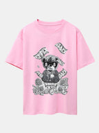 Money Bear Print Drop Shoulder Oversize T-Shirt