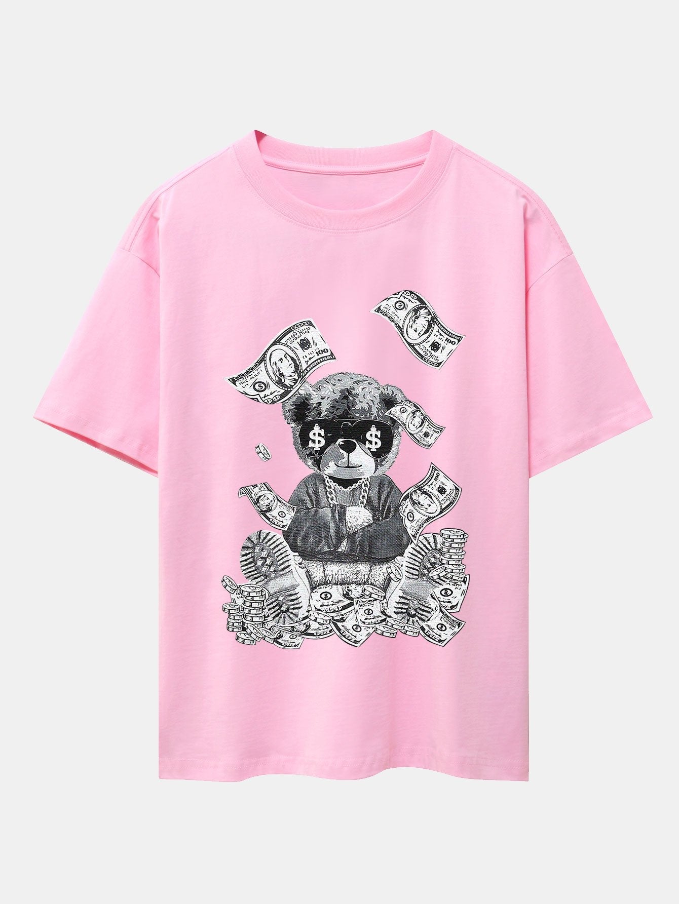 Money Bear Print Drop Shoulder Oversize T-Shirt