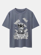 Money Bear Print Drop Shoulder Oversize T-Shirt