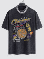 Chicago Basketball Print Washed Drop Shoulder Oversize T-Shirt