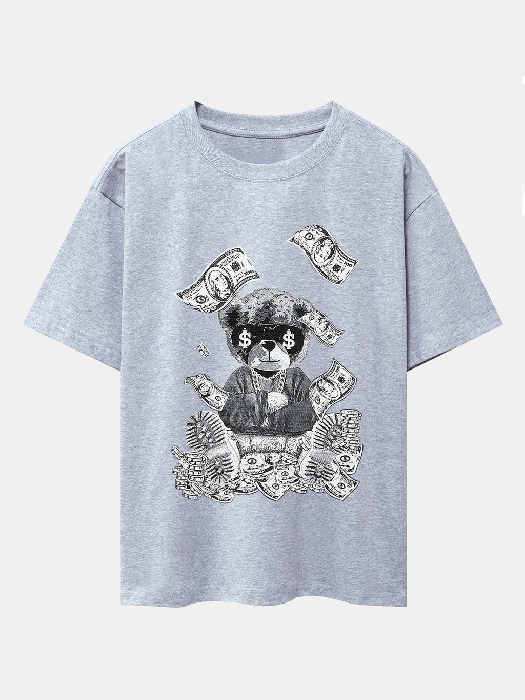 Money Bear Print Drop Shoulder Oversize T-Shirt