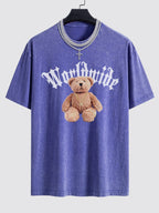 Bear Print Washed Drop Shoulder Oversize T-Shirt