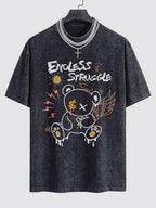 Graffiti Bear Print Washed Drop Shoulder Oversize T-Shirt