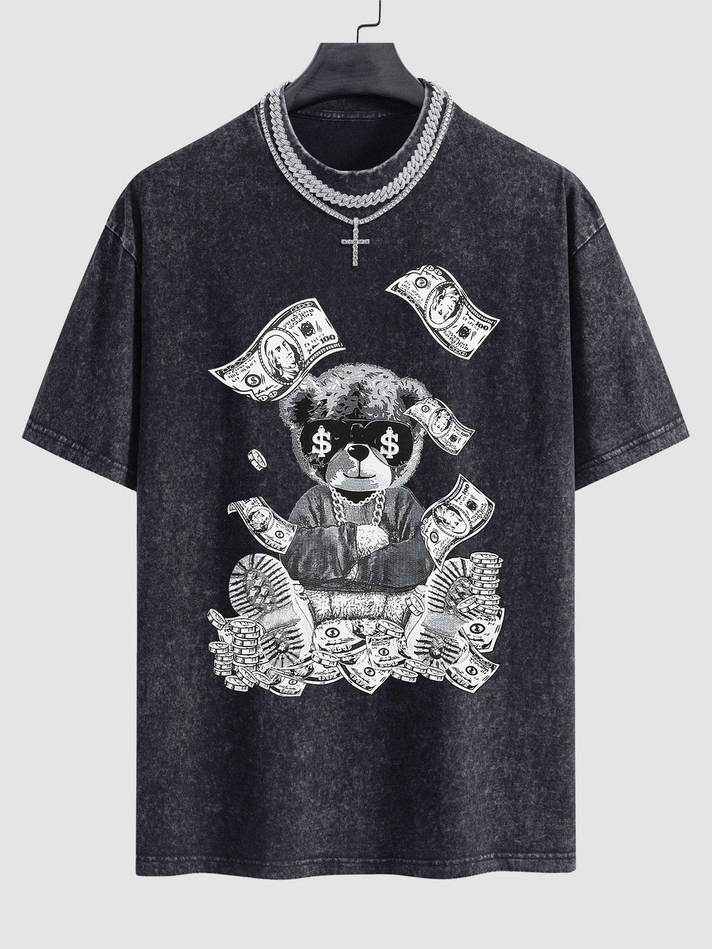 Money Bear Print Washed Drop Shoulder Oversize T-Shirt