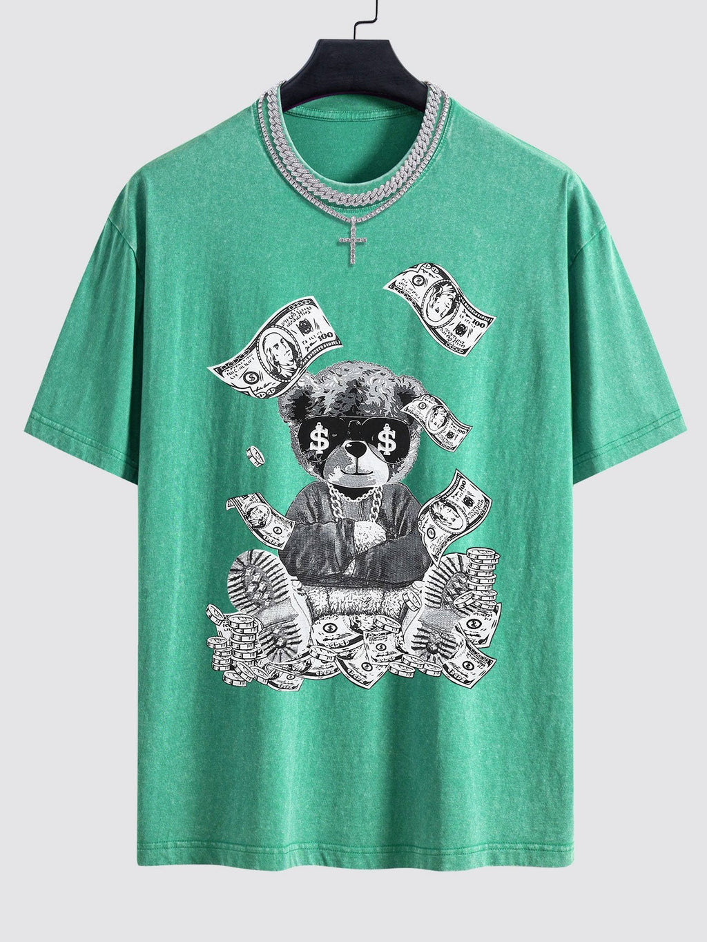 Money Bear Print Washed Drop Shoulder Oversize T-Shirt