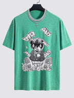 Money Bear Print Washed Drop Shoulder Oversize T-Shirt