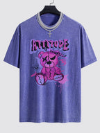 Slogan Violent Bear Print Washed Drop Shoulder Oversize T-Shirt