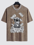 Money Bear Print Washed Drop Shoulder Oversize T-Shirt