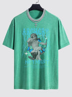 Character Slogan Print Washed Drop Shoulder Oversize T-Shirt