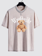 Bear Print Washed Drop Shoulder Oversize T-Shirt