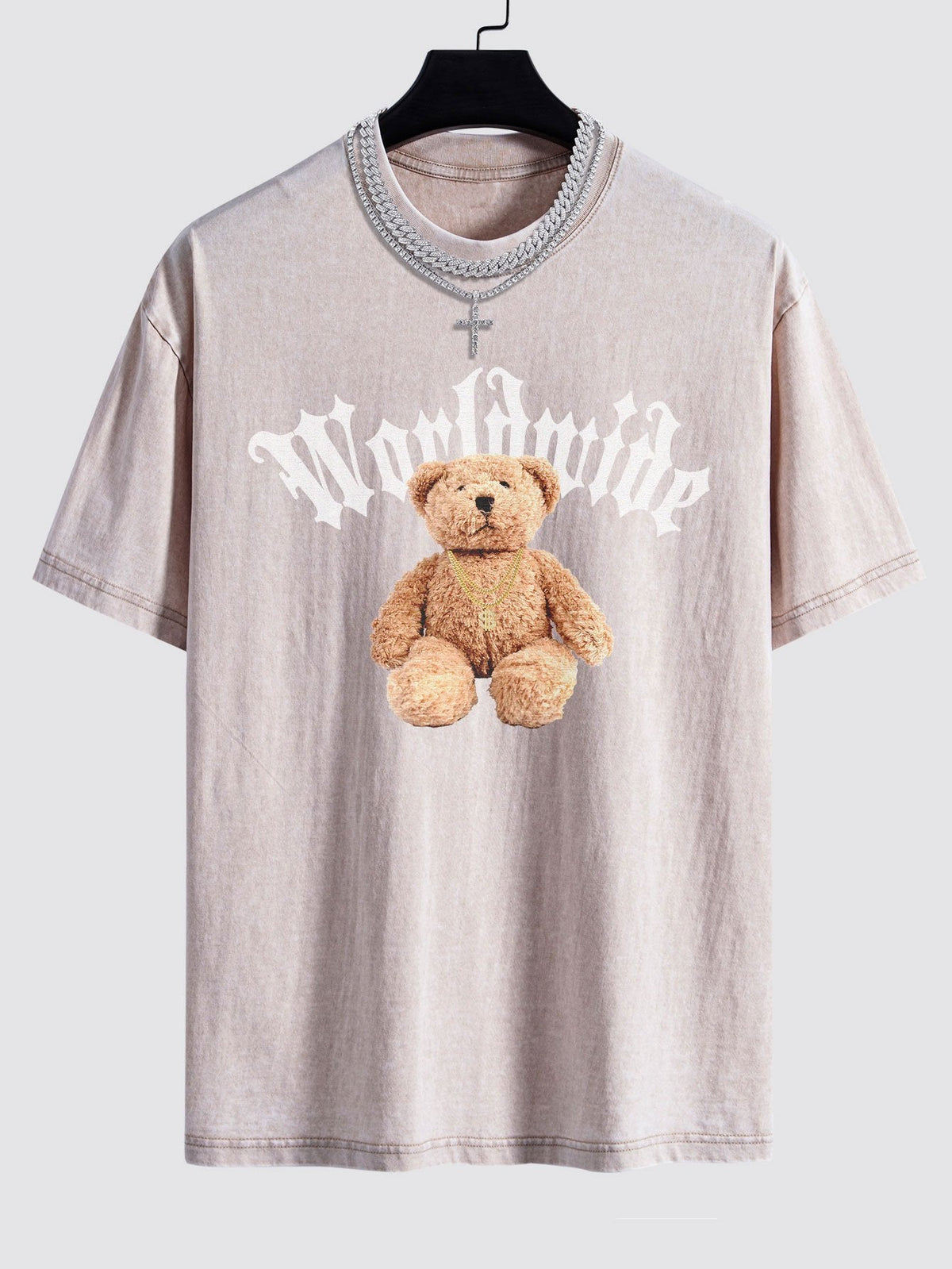 Bear Print Washed Drop Shoulder Oversize T-Shirt