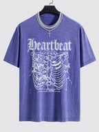 Slogan Skeleton Print Washed Drop Shoulder Oversize T-Shirt