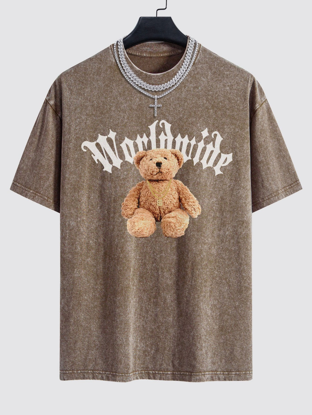 Bear Print Washed Drop Shoulder Oversize T-Shirt