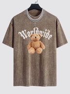 Bear Print Washed Drop Shoulder Oversize T-Shirt