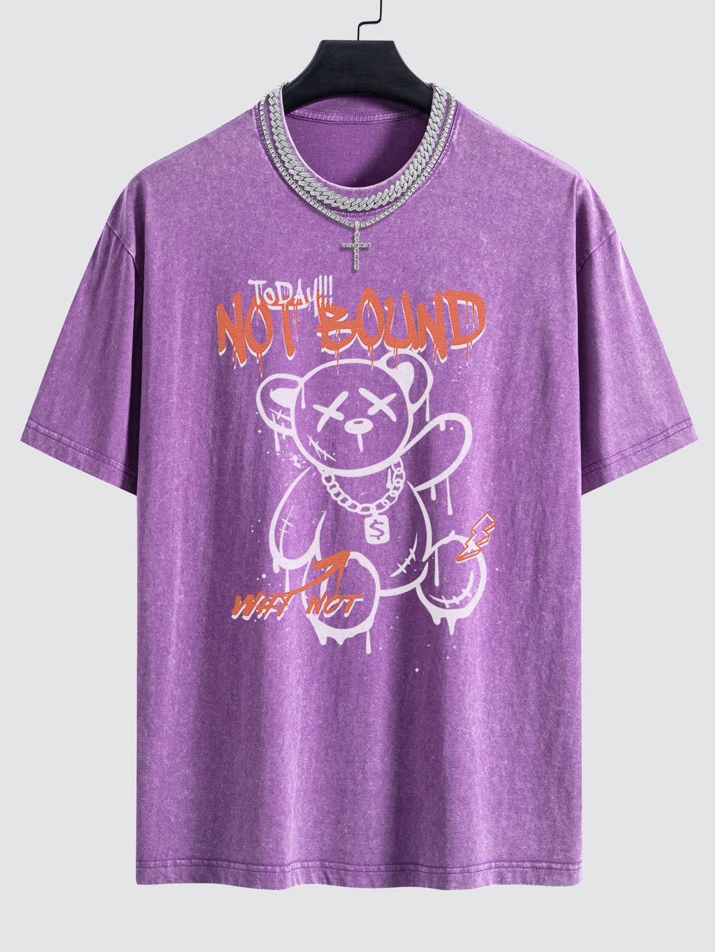 Slogan Graffiti Bear Print Washed Drop Shoulder Oversize T-Shirt