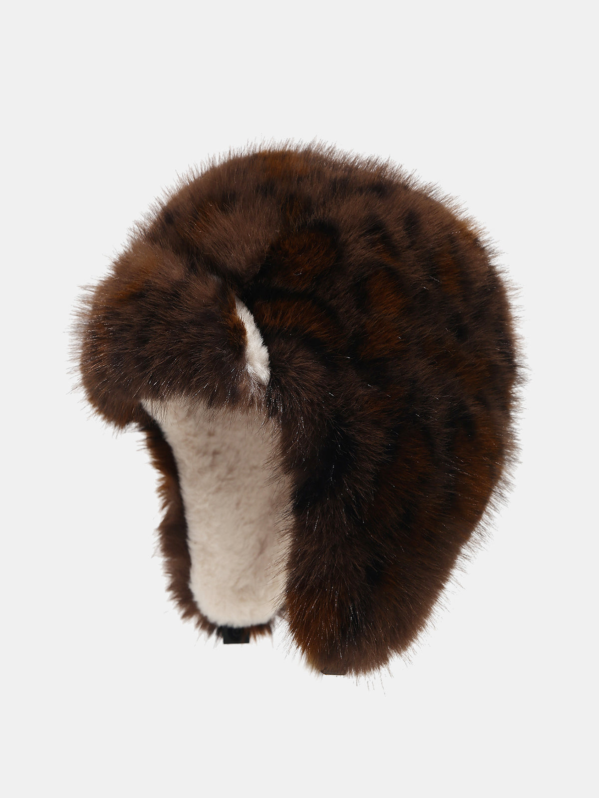 Leopard Print Faux Fur Trapper Hat Thick Plush Earflap Aviator Hat