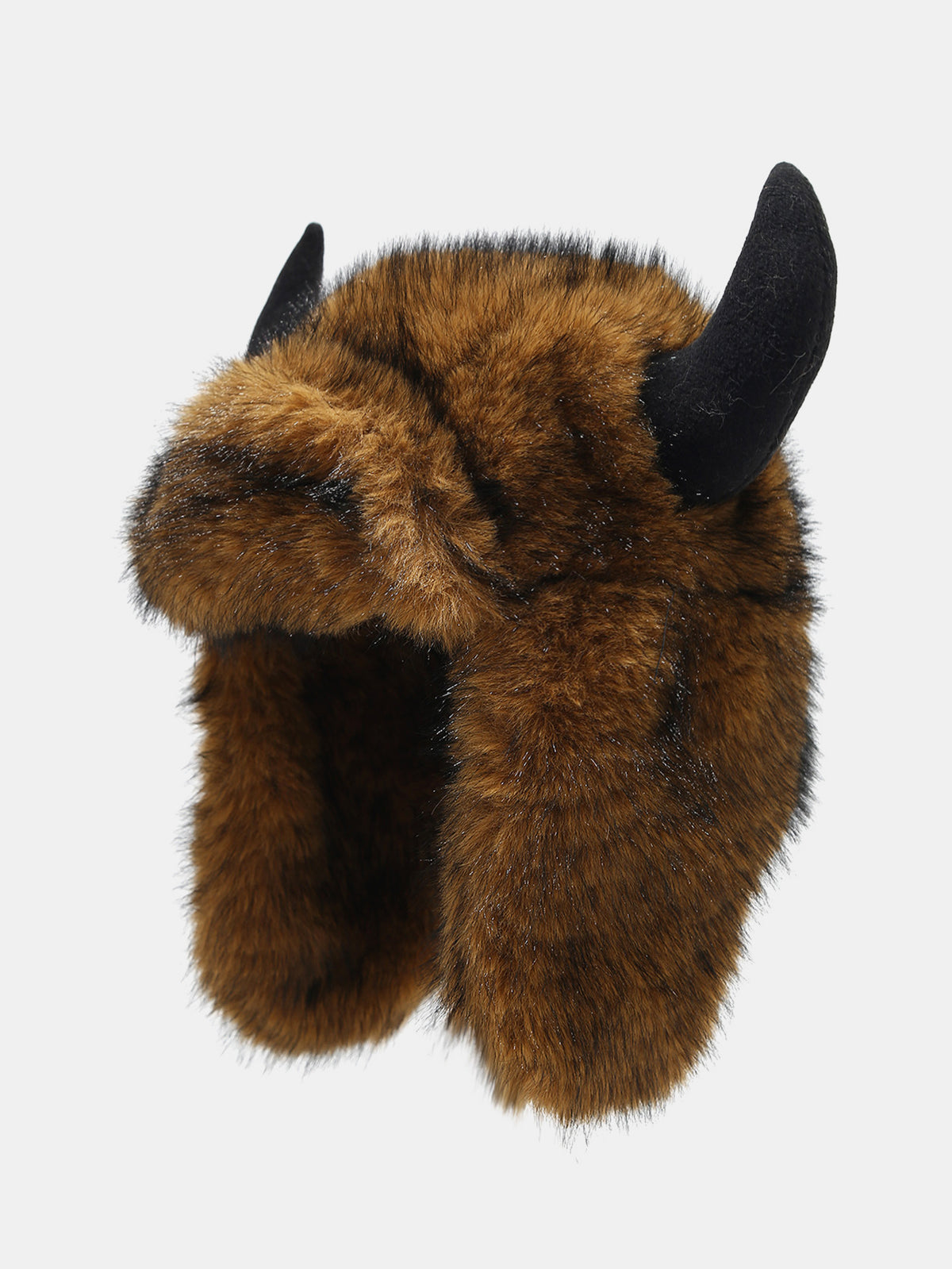 Fluffy Faux Fur Buffalo Horn Trapper Hat With Ear Flaps