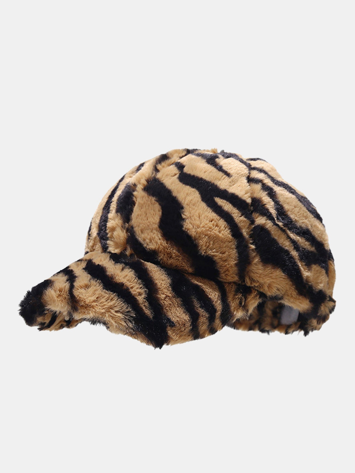 Fuzzy Fluffy Faux Fur Zebra Tiger Print Baseball Cap