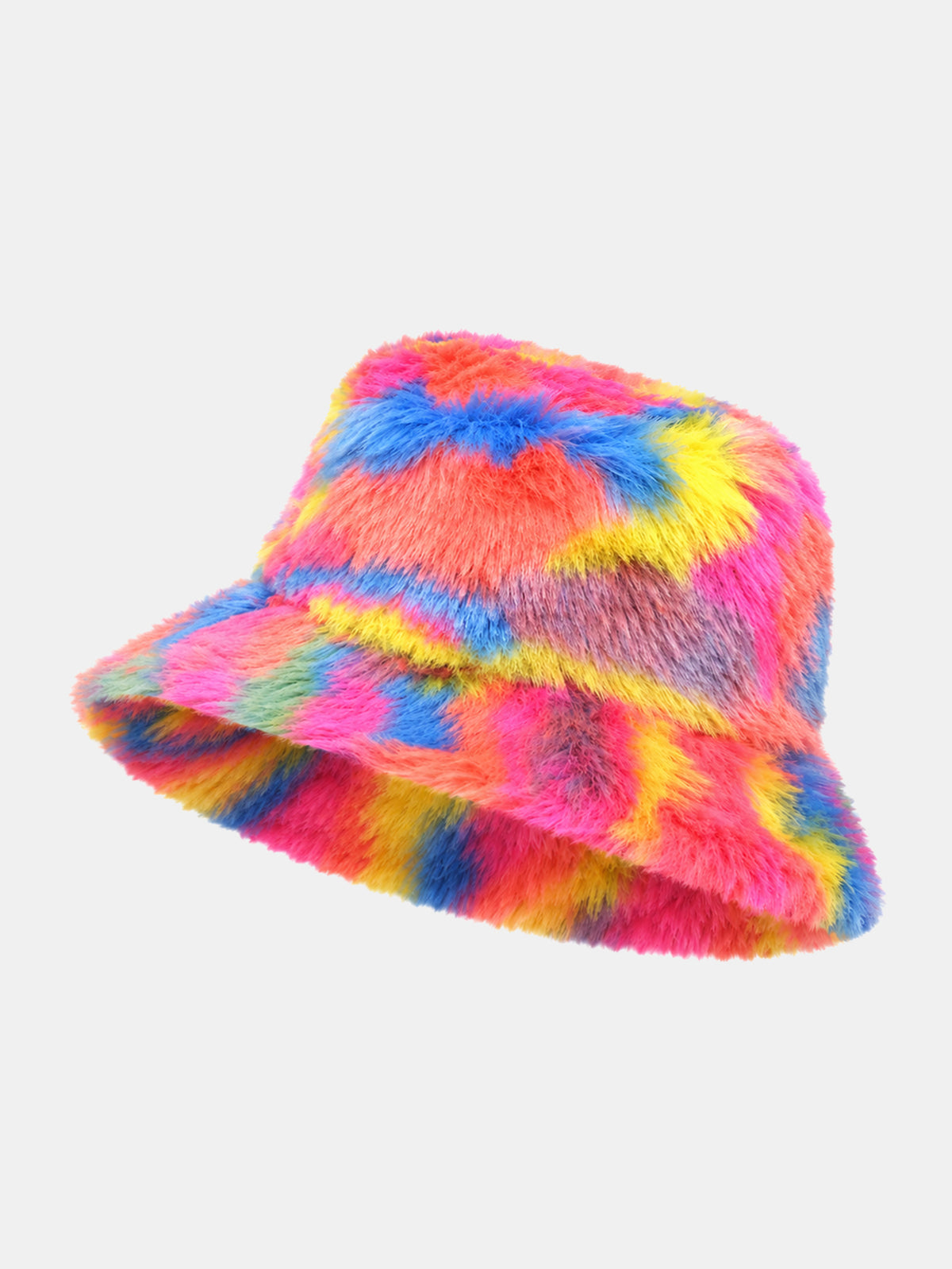 Rainbow Plush-Texture Faux Fur Bucket Hat