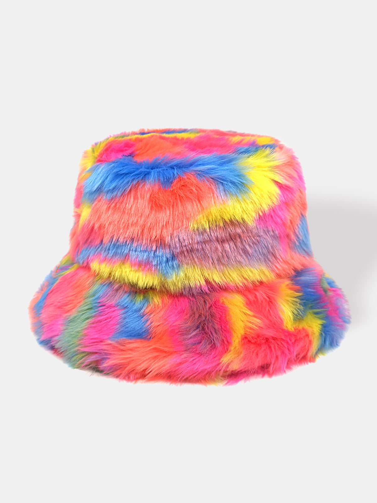 Rainbow Plush-Texture Faux Fur Bucket Hat