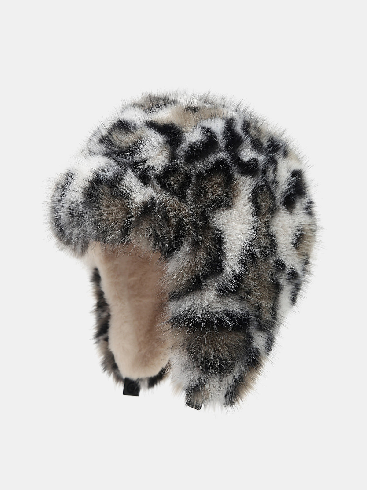 Leopard Print Faux Fur Trapper Hat Thick Plush Earflap Aviator Hat